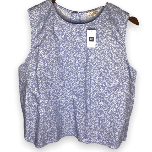 Gap Blue Floral Side Vent 100% cotton Tank Cottagecore casual modest - Picture 1 of 6